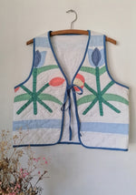 QUILTED PATCHWORK FLOWER VEST (BLUE)