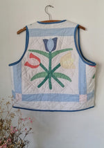 QUILTED PATCHWORK FLOWER VEST (BLUE)