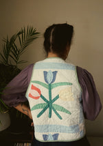 QUILTED PATCHWORK FLOWER VEST (GREEN)
