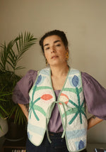 QUILTED PATCHWORK FLOWER VEST (GREEN)