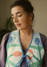 QUILTED PATCHWORK FLOWER VEST (BLUE)